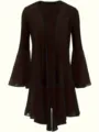 Cardigan mujer manga larga patchwork gasa chaqueta casual mangas campana parte superior - S / Negro