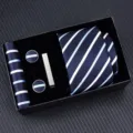 Men's necktie gift set with striped tie pocket square cufflinks and tie clip for formal wear. - Zipper 6cm Narrow KH6R6019-1