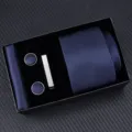 Detailed shot of men's dark blue business tie set including matching pocket square and cufflinks. - Zipper 6cm Narrow KH6R6037-1