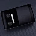 Black men's tie gift set detail showcasing texture, cufflinks, tie clip, and pocket square. - Zipper 6cm Narrow KH6R6041-1