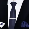 Ensemble cravate bleu marine classique pour homme avec pochette boutons de manchette mariage. - Cravate à nouer | 6 cm étroite | W6A6037-1