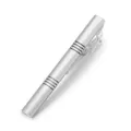 Close-up detail view of a sleek silver metallic tie clip featuring elegant striped groove patterns. - Z1081 / Silver