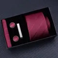 Burgundy tie gift set detail showcasing necktie, cufflinks, clip, and pocket square. - Zipper 6cm Narrow KH6R6051-1