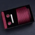 Mens burgundy striped tie set gift box with pocket square cufflinks and tie clip for wedding. - Zipper 6cm Narrow KH6R6052-1
