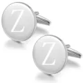 Classic round silver metal cufflinks with engraved letter Z, elegant men's business shirt accessory. - Letter Z