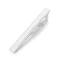 Close-up view of a sleek silver metal tie clip, showing smooth polished surface and clip detail. - Z1101
