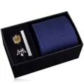 Herren Business Krawatten Set Geschenkbox mit blauer Krawatte Manschettenknöpfen Krawattenklammer. - KHVY8107-1