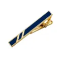 Gold-tone men's business tie clip featuring a stylish navy blue enamel stripe design for suits. - Gold Base Blue