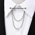 Men's stylish metal shirt collar pin bar with double dangling chains fashion accessory - Gun Black Double Chain