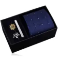Men's business tie gift box set, includes blue patterned necktie, pins and tie clip. - KHVY8108-1