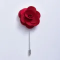 Red fabric camellia flower lapel pin brooch for wedding men suit tuxedo dress accessory. - Red