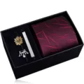 Men's business tie gift set including red patterned necktie, cufflinks and tie clip. - KHVY8111-1