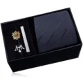 Mens business navy blue tie gift set with metal tie clip and lapel pins in black box - HVY8113-1