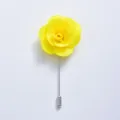 Yellow fabric camellia flower lapel pin boutonniere brooch for wedding groom suit decoration. - Yellow