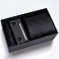 Conjunto de regalo de corbata negra de negocios para hombre con pañuelo pasador y gemelos - Caja de Cartón Hecho a Mano Rayas Negras