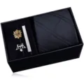 Men's business suit tie gift box set, including black patterned necktie, tie clip, and cufflinks. - HVY8117-1