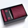 Conjunto de regalo de corbata burdeos para hombre set de 5 piezas pañuelo gemelos - Caja de Cartón Hecho a Mano Rayas Burdeos