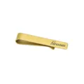 Gold stainless steel tie clip detail, brushed metal texture with engraved Groom text close up. - Groom (Z1077-LS1012) / Gold
