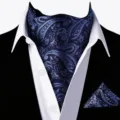 Heren blauw paisley ascot das en pochet set formele zakelijke pak accessoire detail - D2X9019