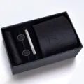 Coffret cadeau cravate noire homme avec boutons de manchette pince cravate poche carrée - Rayé Noir