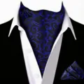 Stijlvolle heren retro blauw bloemen jacquard stropdas en pochet set formele halsdas - D2X9017