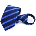 Corbata a Rayas Azul para Hombre 6cm Estilo Coreano Estrecha Corbata con Cremallera - Y6206 (Azul Oscuro Rayado)