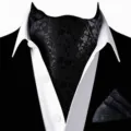 Heren luxe zwarte ascot stropdas pocet set detail bloemen jacquard formele accessoire - D2X9119