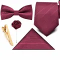 Bordeaux Herren Krawatte Set Reißverschluss Krawatte Fliege Einstecktuch Anstecknadel 5tlg - Reißverschluss-Modell (Ohne Box) - D5R8051-9