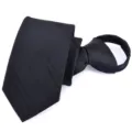 Black zipper necktie for men, 6cm narrow business tie, ready-made lazy zip tie style. - Y6205 (Black Jacquard Striped)