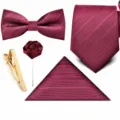 Burgunder Hochzeit Krawatte Set 5-teilig Bräutigam Fliege Einstecktuch Krawattenklammer - Reißverschluss-Modell ohne Box (D5R8053-9)