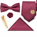 Burgunderrot Herren Hochzeits-Accessoire-Set 5-teilig mit Krawatte, Fliege und Clip. - Reißverschlusskrawatte (ohne Box) | D5R8055-9