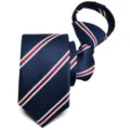 Corbata de cremallera a rayas azul marino para hombre, corbata estrecha de 6 cm con líneas rojas. - Y6219 (Azul Oscuro Rojo Blanco Rayado)