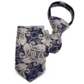 Corbata con cremallera azul patrón cachemira hombre, corbata estrecha 6cm boda y negocios. - Y6221 (Oro Blanco Paisley)