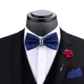 Set papillon abito uomo matrimonio con spilla strass fazzletto da taschino blu accessori formali. - Blu (H4XT1002)