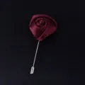 Burgundy satin rose lapel pin brooch boutonniere for wedding groom event accessory - Burgundy