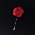Red fabric rose lapel pin brooch for wedding groom bride ceremony event decorative badge. - Red