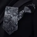 Black Grey Paisley Zipper Necktie Men Business British Retro Pattern Formal Tie - Business Zipper Tie(R8061) / 8cm / Black and Gray