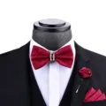 Set papillon con strass rosso vino pochette e spilla da uomo per abito da sposa. - Bordeaux (H4XT1003)