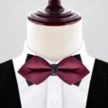 Men wine red layered bow tie formal suit wedding groom tuxedo neckwear accessory stylish - Burgundy Glossy (P6072)