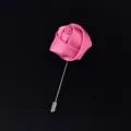 Pink fabric rose flower boutonniere lapel pin for wedding groom bride suit decoration. - Pink