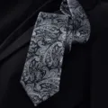 Retro black grey paisley necktie for men, classic vintage pre-tied zipper tie design. - Business Self-Tie Necktie(A8061) / 8cm / Black and Gray