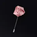 Pink rose lapel pin brooch, elegant fabric flower suit accessory for wedding party decor. - Pink