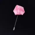 Pink Satin Rose Lapel Pin Wedding Groom Boutonniere Fabric Flower Brooch Badge Decoration - Pink