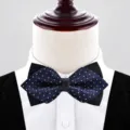 Herren doppellagige Fliege blaue karierte Krawatte Hochzeit Bräutigam Anzug Accessoire - Dunkelblau Karo (P6002)