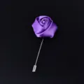 Purple satin rose lapel pin brooch, elegant fabric flower suit accessory for wedding party. - Purple