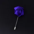 Dark purple satin rose lapel pin, elegant fabric flower brooch for weddings and formal events. - Deep purple