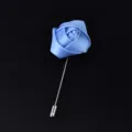 Light blue satin rose lapel pin wedding groom brooch flower suit accessory badge 1pc - Light Blue
