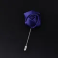 Dark blue satin rose lapel pin boutonniere for wedding groom suit tuxedo party dress decor. - Dark Blue