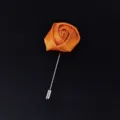 Orange fabric rose lapel pin for men wedding suit, elegant boutonniere brooch accessory. - Orange