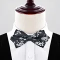Black floral sharp corner bow tie for men, stylish fabric wedding groom suit accessory. - Blooming Flowers (P6017)